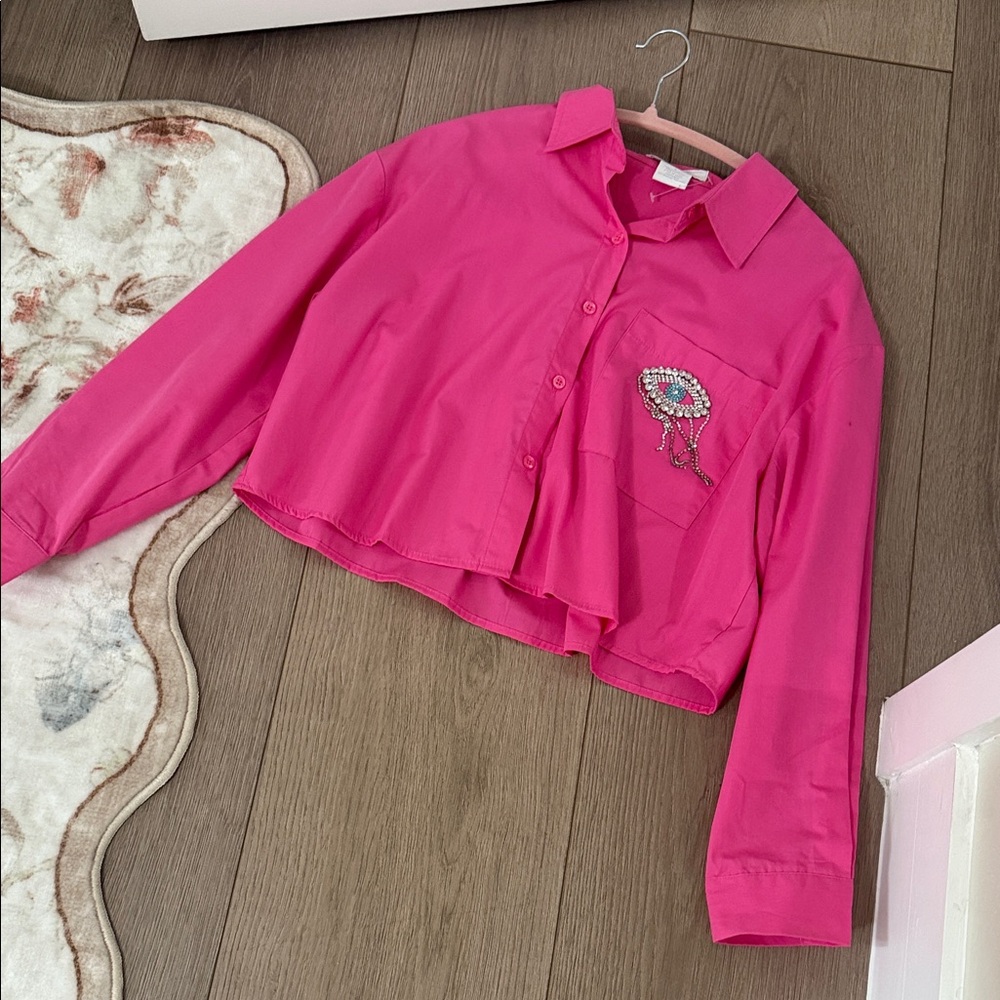 Pink Kids Shirt with Embellished Pocket